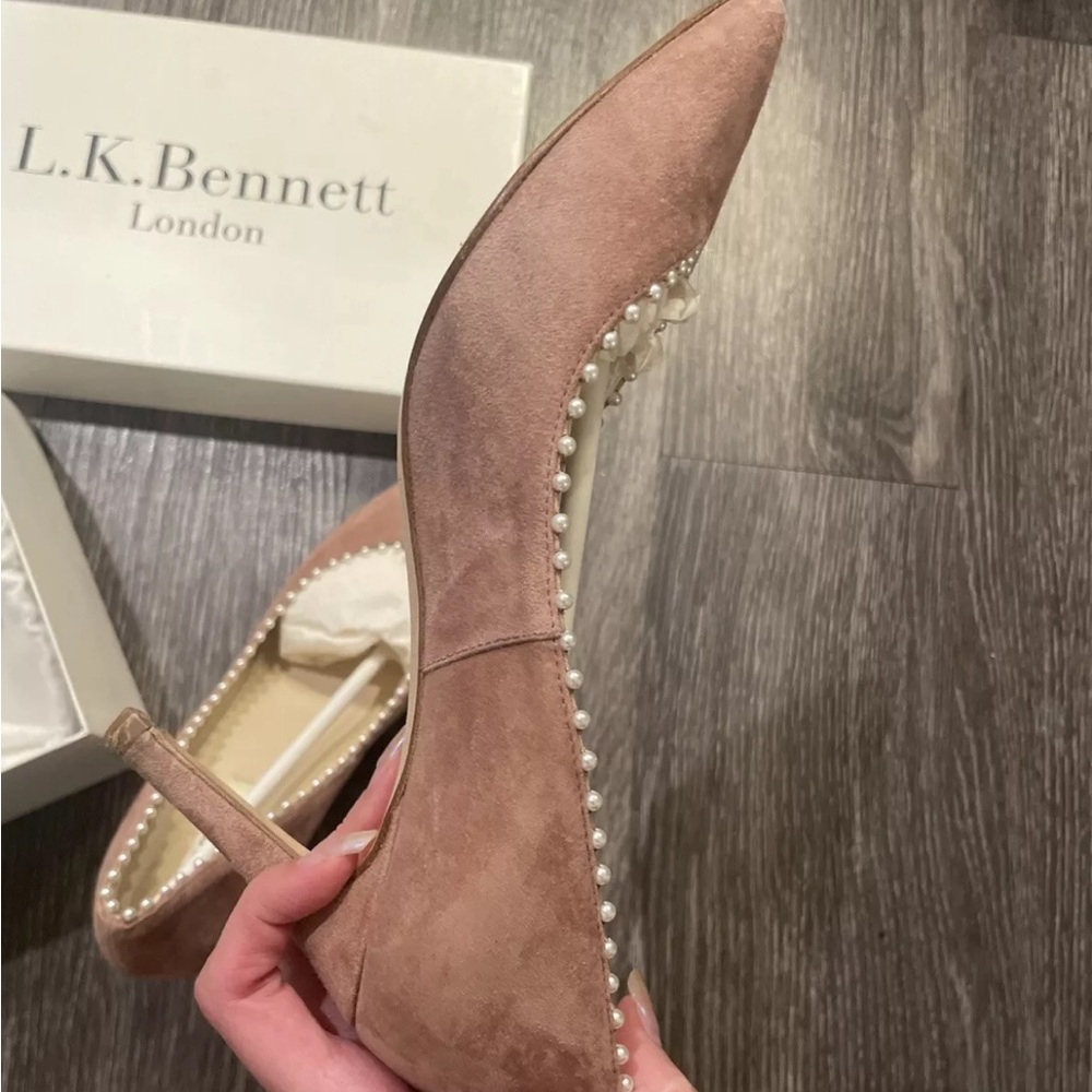 LK Bennett Dust Rose Heels with Pointed Toe and Faux Pearl Details
